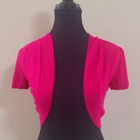 Magenta Hot Pink MAJORA Barbiecore Knit Short Sleeve Shrug - Picture 1 of 5
